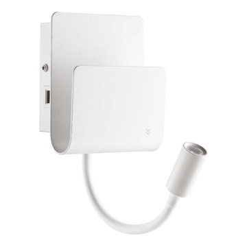 Ideal Lux - LED väggspotlight med en flexibel små lampor PROBE LED/9,5W/230V USB CRI 90 vit