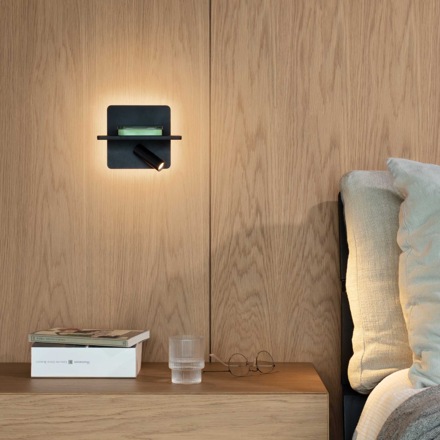 Ideal Lux - LED väggspotlight PIANO LED/11,5W/230V USB svart