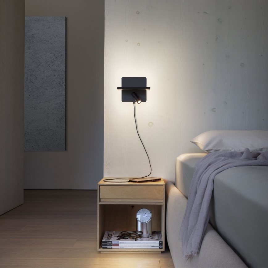Ideal Lux - LED väggspotlight PIANO LED/11,5W/230V USB svart