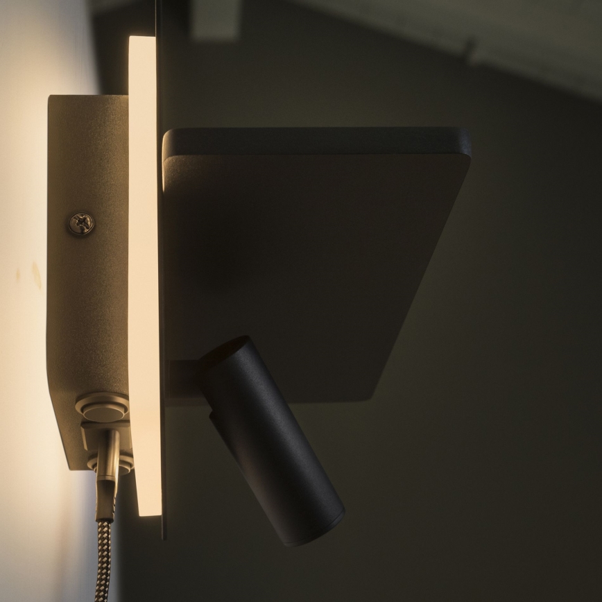 Ideal Lux - LED väggspotlight PIANO LED/11,5W/230V USB svart