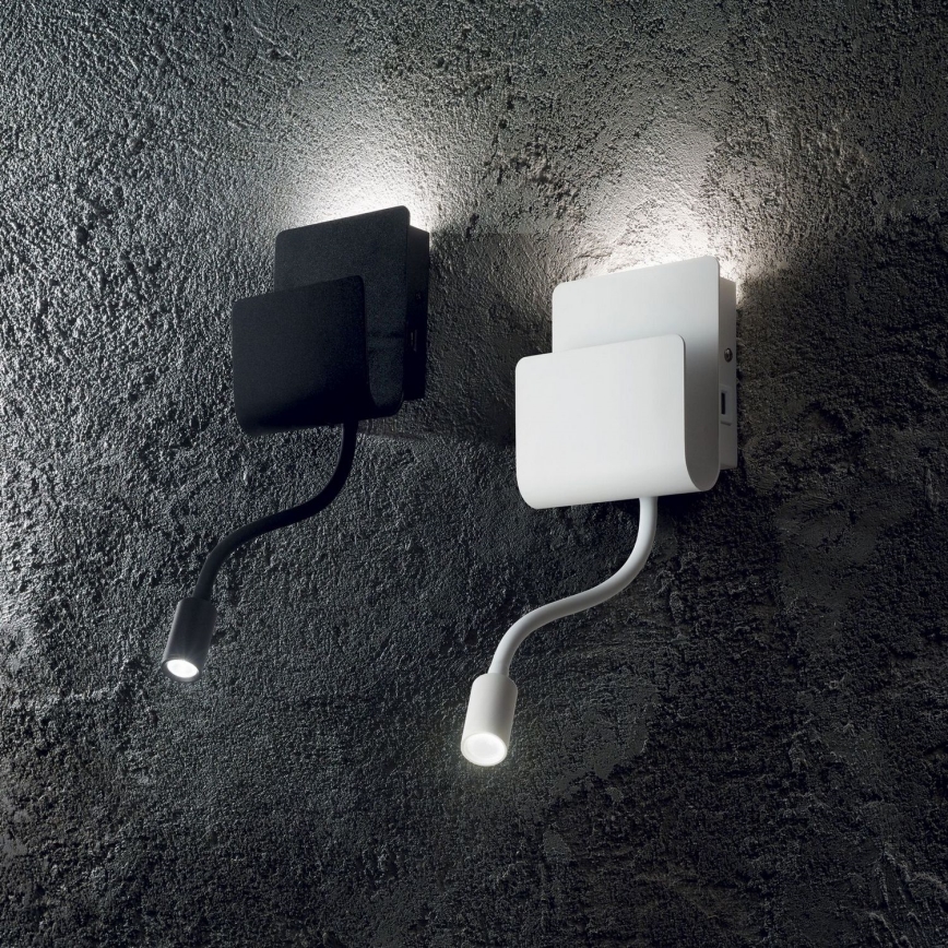 Ideal Lux - LED väggspotlight med en flexibel små lampor PROBE LED/9,5W/230V USB CRI 90 svart