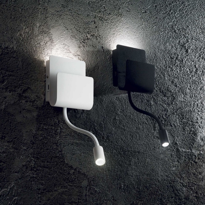 Ideal Lux - LED väggspotlight med en flexibel små lampor PROBE LED/9,5W/230V USB CRI 90 vit