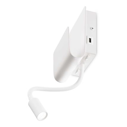 Ideal Lux - LED väggspotlight med en flexibel små lampor PROBE LED/9,5W/230V USB CRI 90 vit