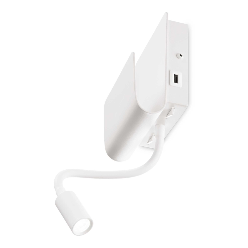 Ideal Lux - LED väggspotlight med en flexibel små lampor PROBE LED/9,5W/230V USB CRI 90 vit