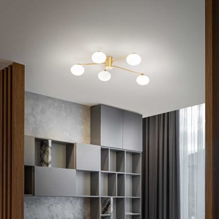 Ideal Lux - LED ytmonterad ljuskrona HERMES 5xG9/3W/230V diameter 90 cm guld