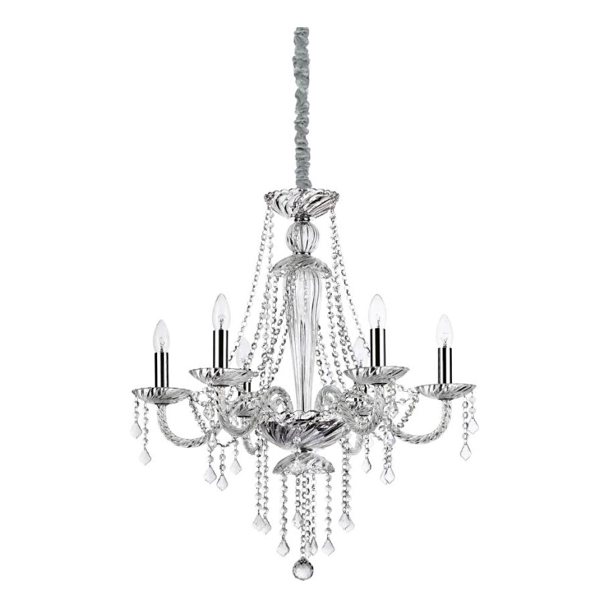 Ideal Lux - Ljuskrona i kristal med kedja AMADEUS 6xE14/40W/230V diameter 67 cm genomskinlig