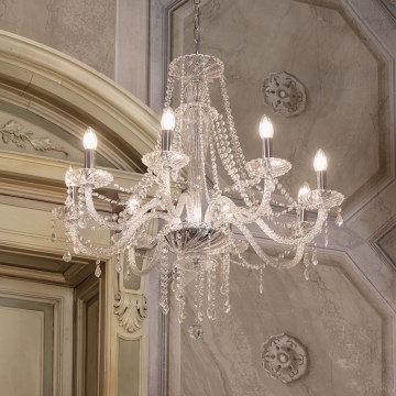 Ideal Lux - Ljuskrona i kristal med kedja AMADEUS 8xE14/40W/230V diameter 80 cm genomskinlig