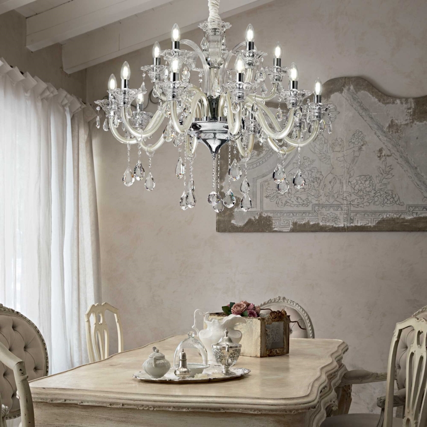 Ideal Lux - Ljuskrona i kristal med kedja COLOSSAL 15xE14/40W/230V diameter 95 cm grädde/skinande krom