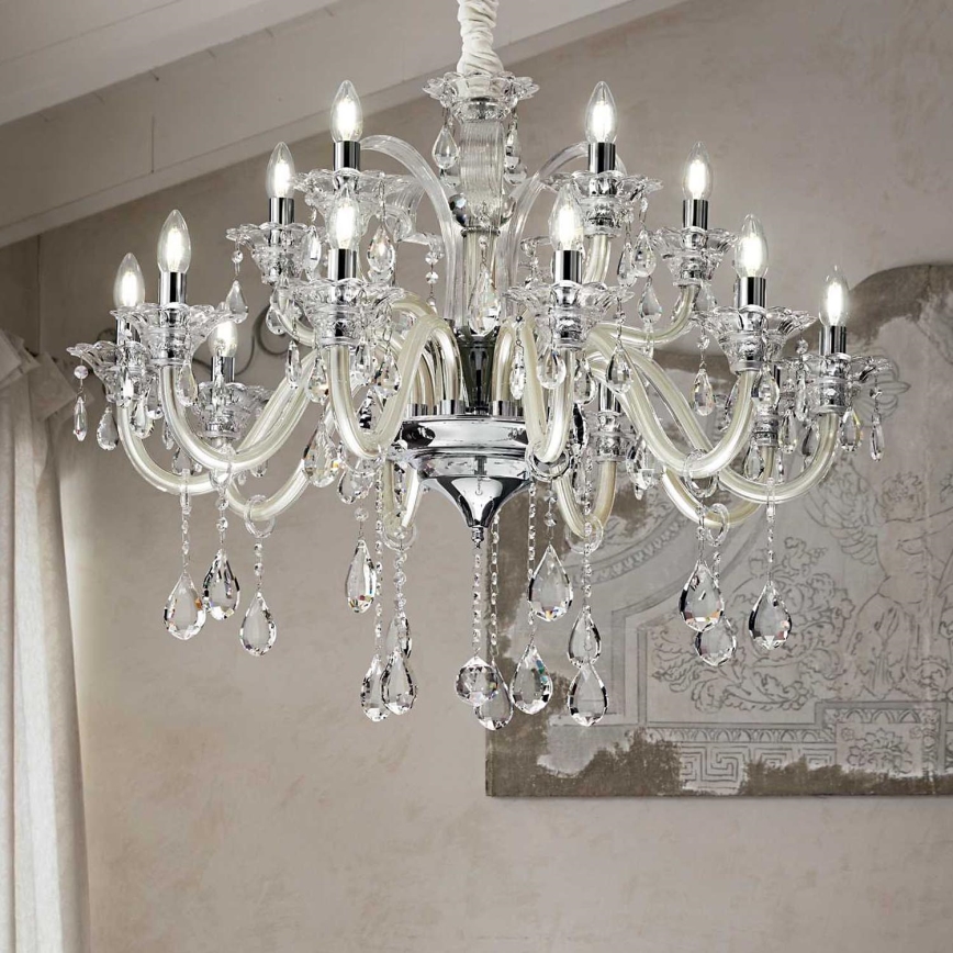 Ideal Lux - Ljuskrona i kristal med kedja COLOSSAL 15xE14/40W/230V diameter 95 cm grädde/skinande krom