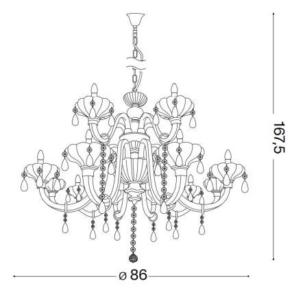 Ideal Lux - Ljuskrona i kristal med kedja CONTINENTAL 12xE14/40W/230V diameter 86 cm genomskinlig