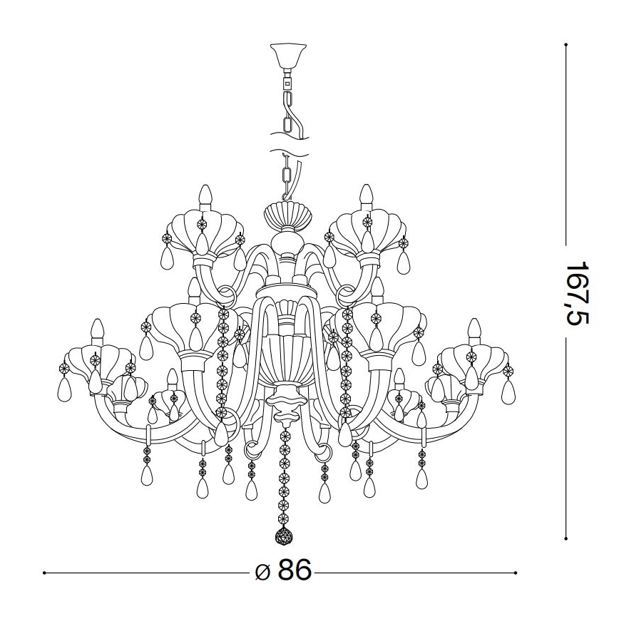 Ideal Lux - Ljuskrona i kristal med kedja CONTINENTAL 12xE14/40W/230V diameter 86 cm genomskinlig