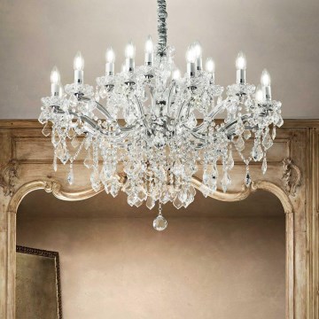 Ideal Lux - Ljuskrona i kristal med kedja FLORIAN 18xE14/40W/230V diameter 86 cm genomskinlig