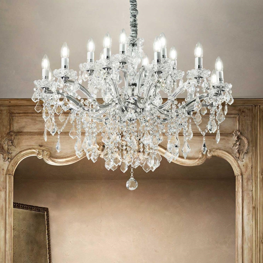 Ideal Lux - Ljuskrona i kristal med kedja FLORIAN 18xE14/40W/230V diameter 86 cm genomskinlig