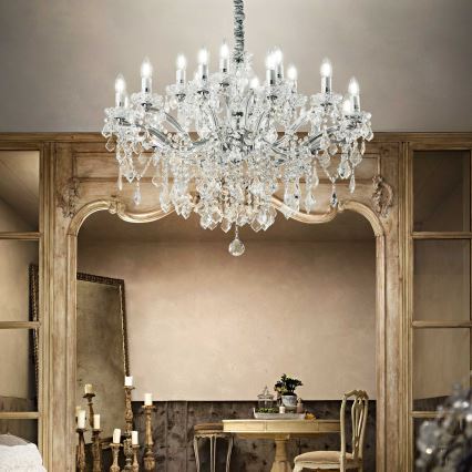 Ideal Lux - Ljuskrona i kristal med kedja FLORIAN 18xE14/40W/230V diameter 86 cm genomskinlig