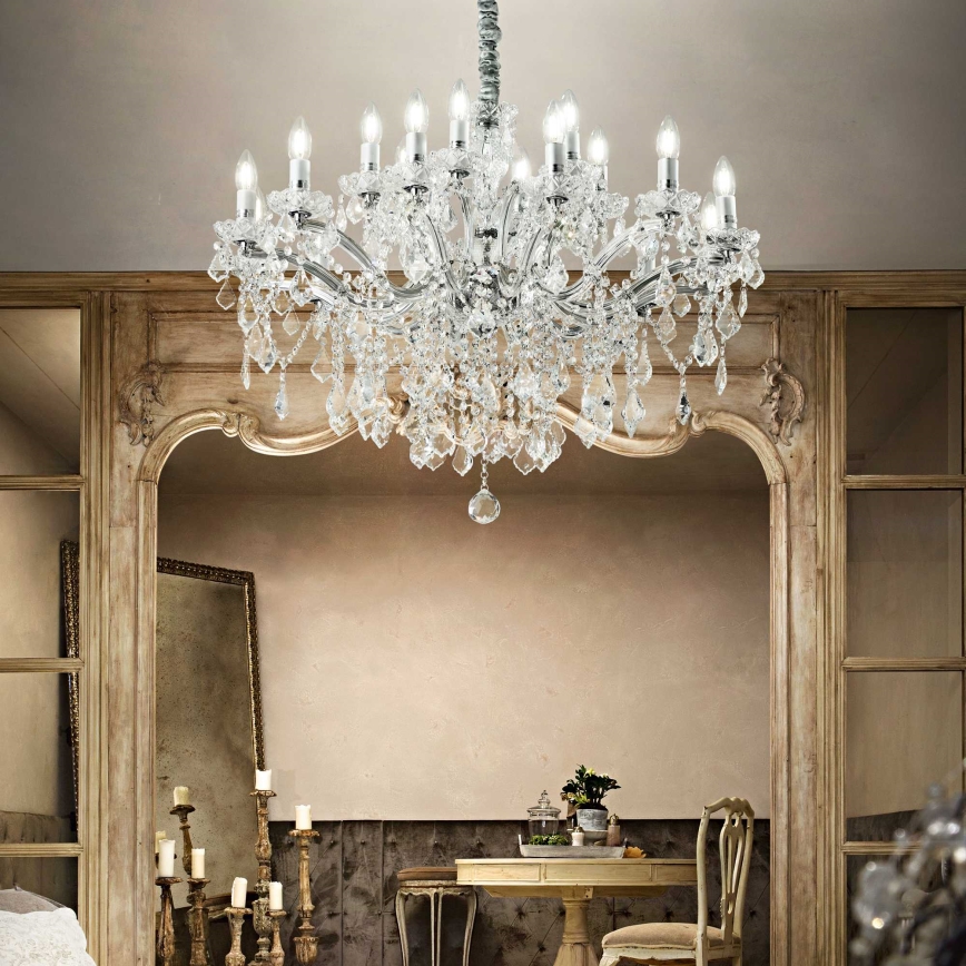 Ideal Lux - Ljuskrona i kristal med kedja FLORIAN 18xE14/40W/230V diameter 86 cm genomskinlig