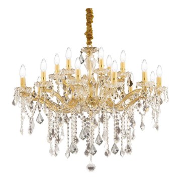 Ideal Lux - Ljuskrona i kristal med kedja FLORIAN 18xE14/40W/230V diameter 86 cm guld
