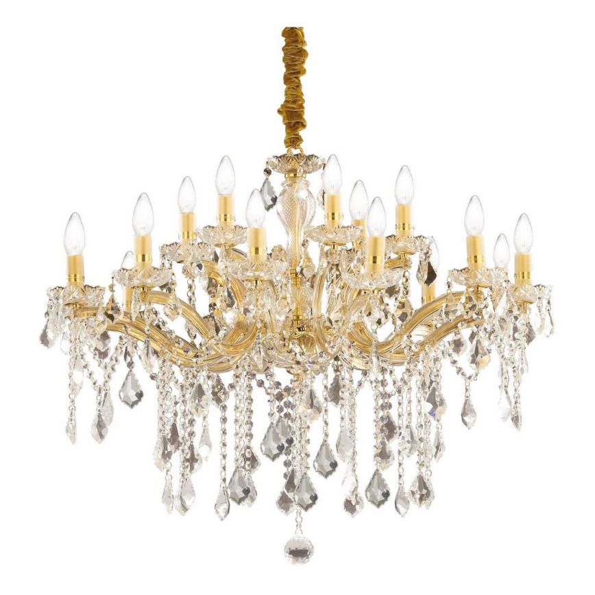 Ideal Lux - Ljuskrona i kristal med kedja FLORIAN 18xE14/40W/230V diameter 86 cm guld