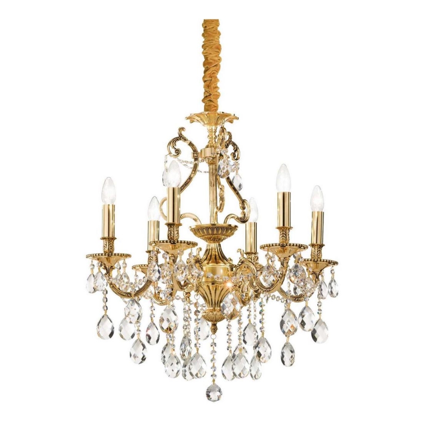 Ideal Lux - Ljuskrona i kristal med kedja GIOCONDA 6xE14/40W/230V diameter 62 cm guld