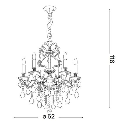 Ideal Lux - Ljuskrona i kristal med kedja GIOCONDA 6xE14/40W/230V diameter 62 cm guld
