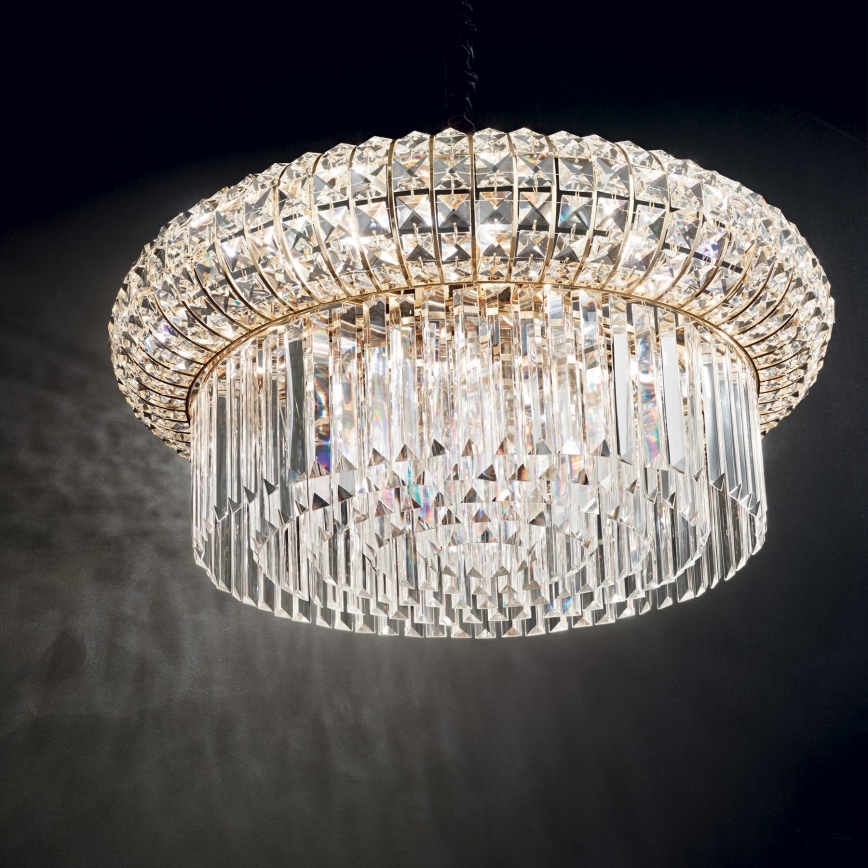 Ideal Lux - Ljuskrona i kristal med kedja NABUCCO 16xE14/40W/230V diameter 70 cm guld