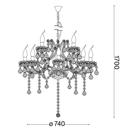 Ideal Lux - Ljuskrona i kristal med kedja NAPOLEON 12xE14/40W/230V diameter 74 cm guld