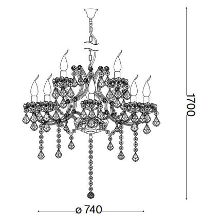 Ideal Lux - Ljuskrona i kristal med kedja NAPOLEON 12xE14/40W/230V diameter 74 cm skinande krom