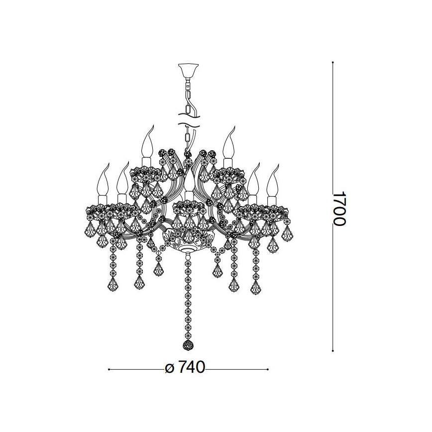 Ideal Lux - Ljuskrona i kristal med kedja NAPOLEON 12xE14/40W/230V diameter 74 cm skinande krom