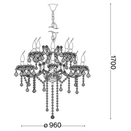 Ideal Lux - Ljuskrona i kristal med kedja NAPOLEON 18xE14/40W/230V diameter 96 cm guld