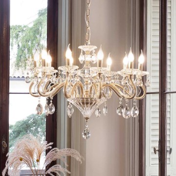 Ideal Lux - Ljuskrona i kristal med kedja NEGRESCO 10xE14/28W/230V diameter 85 cm guld