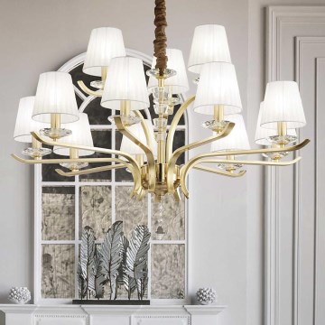 Ideal Lux - Ljuskrona i kristal med kedja PEGASO 12xE14/28W/230V diameter 102 cm guld