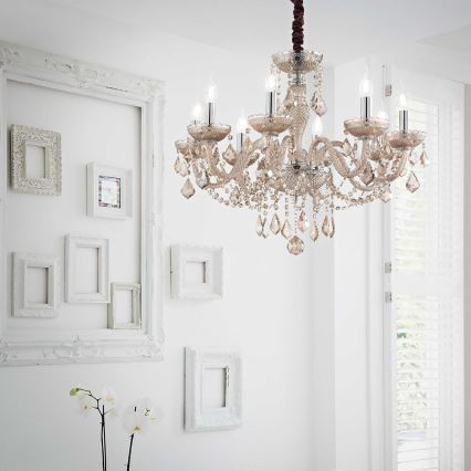 Ideal Lux - Ljuskrona i kristal med kedja ROSE 8xE14/40W/230V diameter 78 cm beige