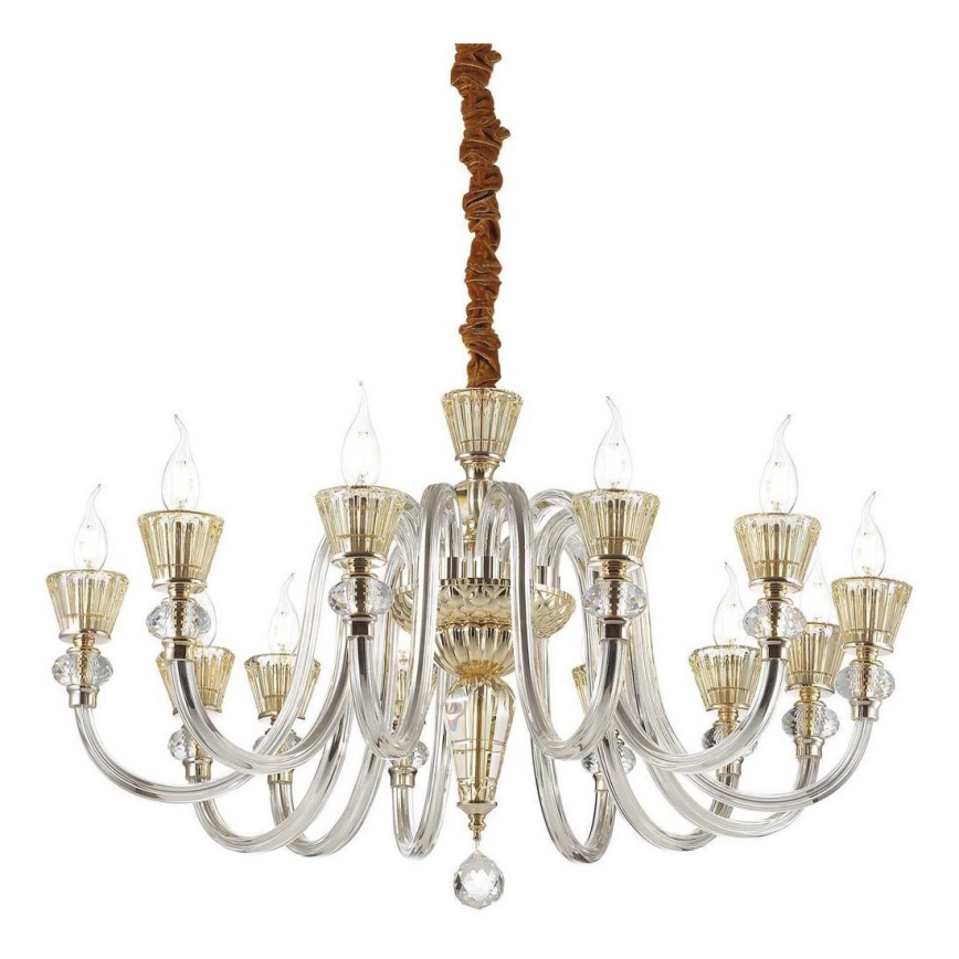 Ideal Lux - Ljuskrona i kristal med kedja STRAUSS 12xE14/40W/230V diameter 84,5 cm mässing