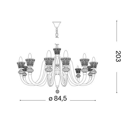 Ideal Lux - Ljuskrona i kristal med kedja STRAUSS 12xE14/40W/230V diameter 84,5 cm mässing