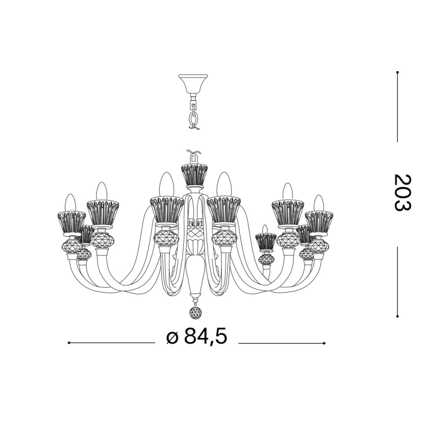 Ideal Lux - Ljuskrona i kristal med kedja STRAUSS 12xE14/40W/230V diameter 84,5 cm mässing