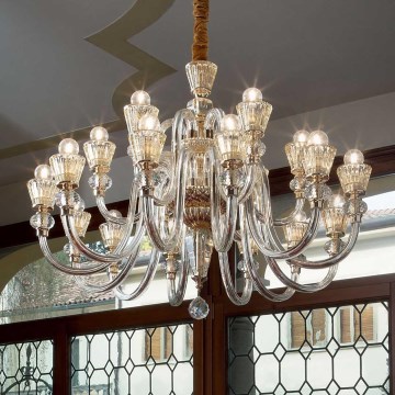 Ideal Lux - Ljuskrona i kristal med kedja STRAUSS 18xE14/40W/230V diameter 85 cm mässing