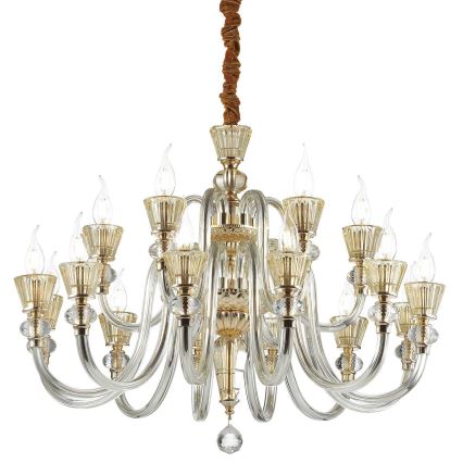 Ideal Lux - Ljuskrona i kristal med kedja STRAUSS 18xE14/40W/230V diameter 85 cm mässing
