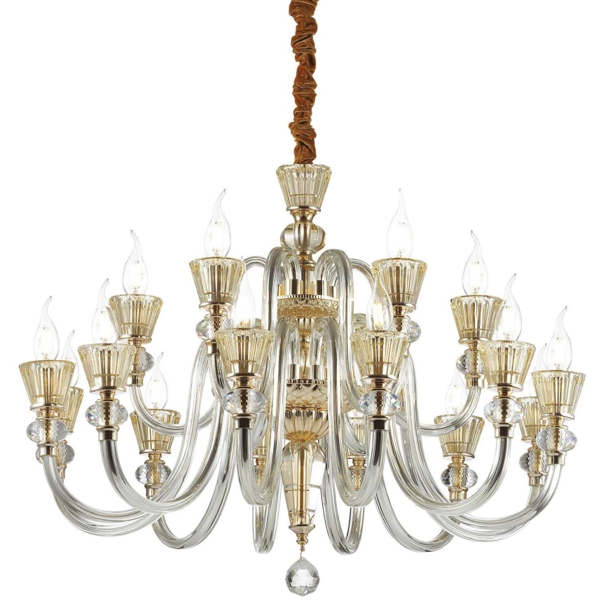 Ideal Lux - Ljuskrona i kristal med kedja STRAUSS 18xE14/40W/230V diameter 85 cm mässing