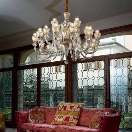 Ideal Lux - Ljuskrona i kristal med kedja STRAUSS 18xE14/40W/230V diameter 85 cm mässing