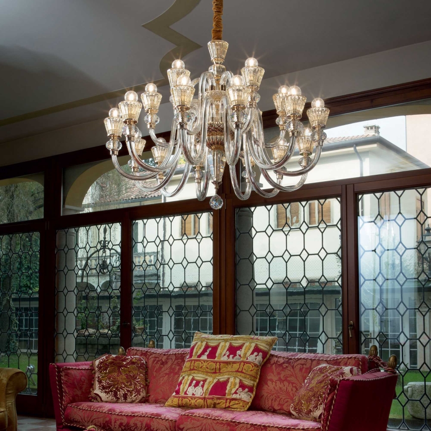Ideal Lux - Ljuskrona i kristal med kedja STRAUSS 18xE14/40W/230V diameter 85 cm mässing