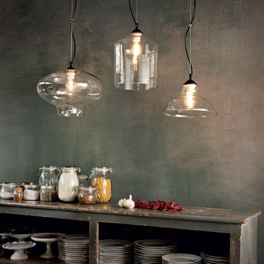 Ideal Lux - Ljuskrona med textilsladd BISTRO 1xE27/60W/230V diameter 40 cm genomskinlig