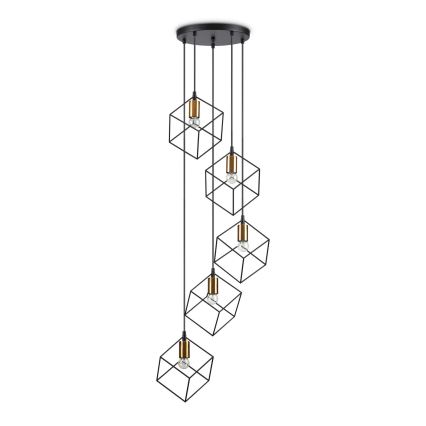 Ideal Lux - Ljuskrona med textilsladd ICE 5xE27/60W/230V diameter 50 cm svart