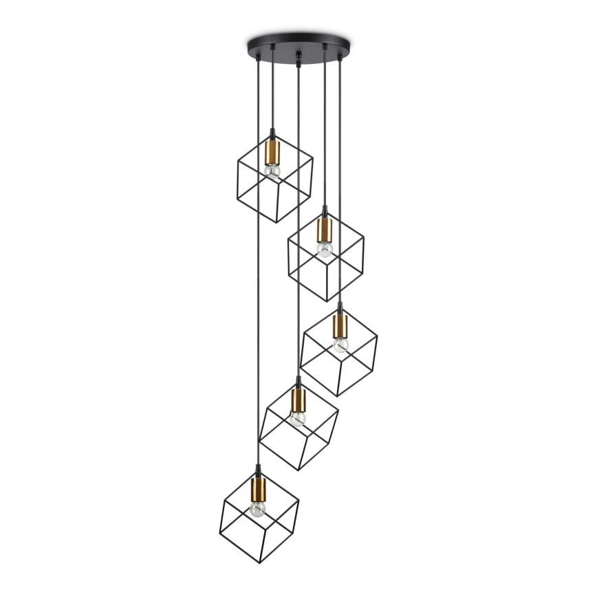 Ideal Lux - Ljuskrona med textilsladd ICE 5xE27/60W/230V diameter 50 cm svart