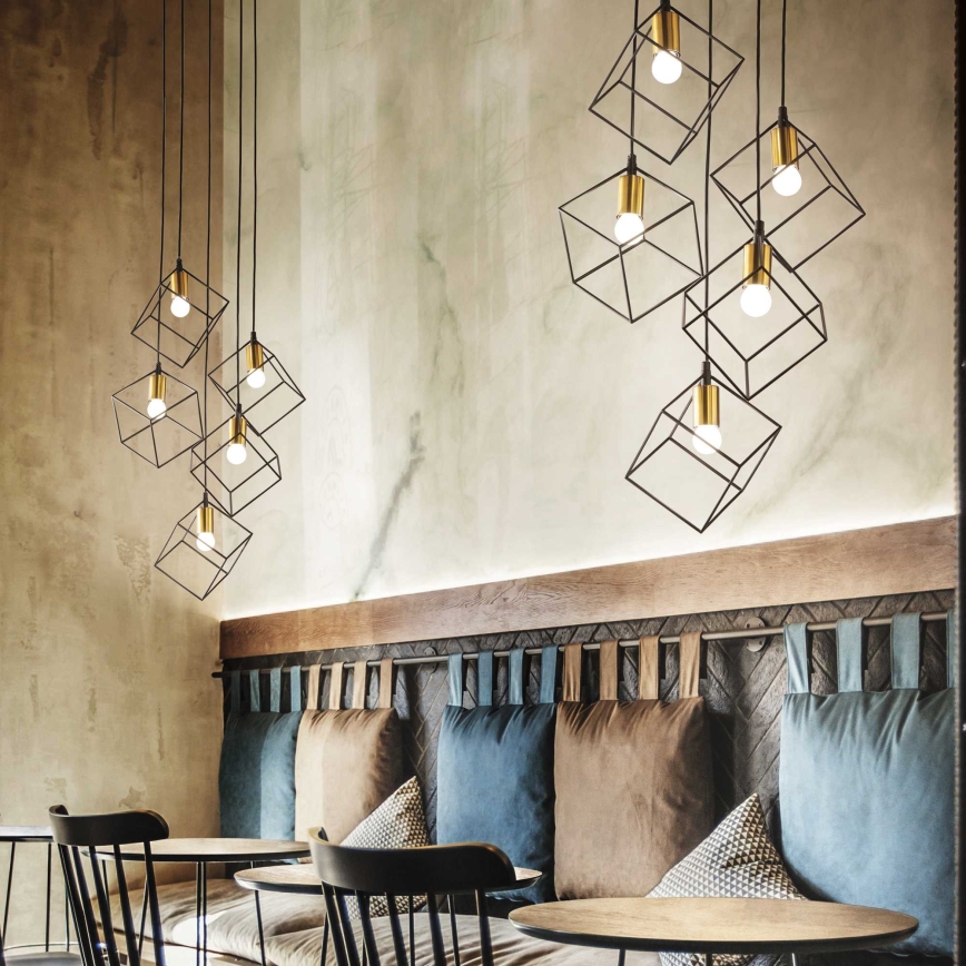 Ideal Lux - Ljuskrona med textilsladd ICE 5xE27/60W/230V diameter 50 cm svart