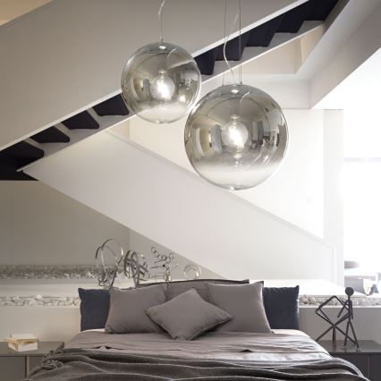 Ideal Lux - Ljuskrona med textilsladd MAPA 1xE27/42W/230V diameter 50 cm grå/rökig