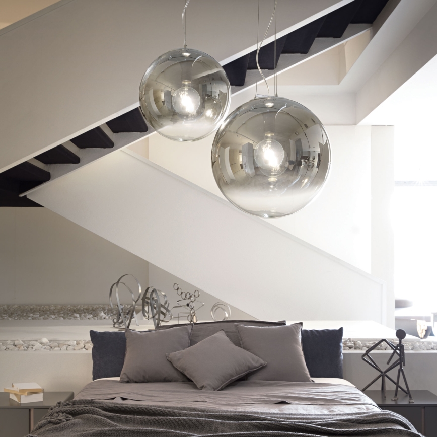 Ideal Lux - Ljuskrona med textilsladd MAPA 1xE27/42W/230V diameter 50 cm grå/rökig