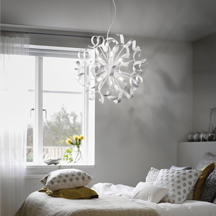 Ideal Lux - Ljuskrona med textilsladd VORTEX 6xE14/40W/230V diameter 53 cm silver/patina
