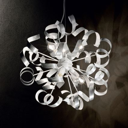 Ideal Lux - Ljuskrona med textilsladd VORTEX 6xE14/40W/230V diameter 53 cm silver/patina