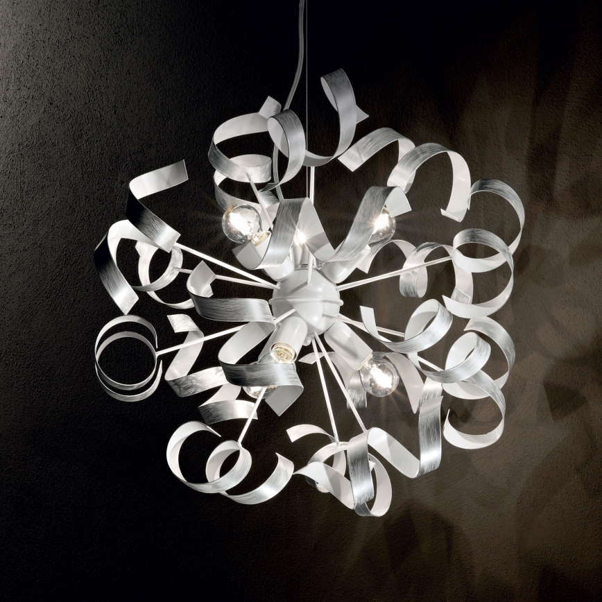 Ideal Lux - Ljuskrona med textilsladd VORTEX 6xE14/40W/230V diameter 53 cm silver/patina