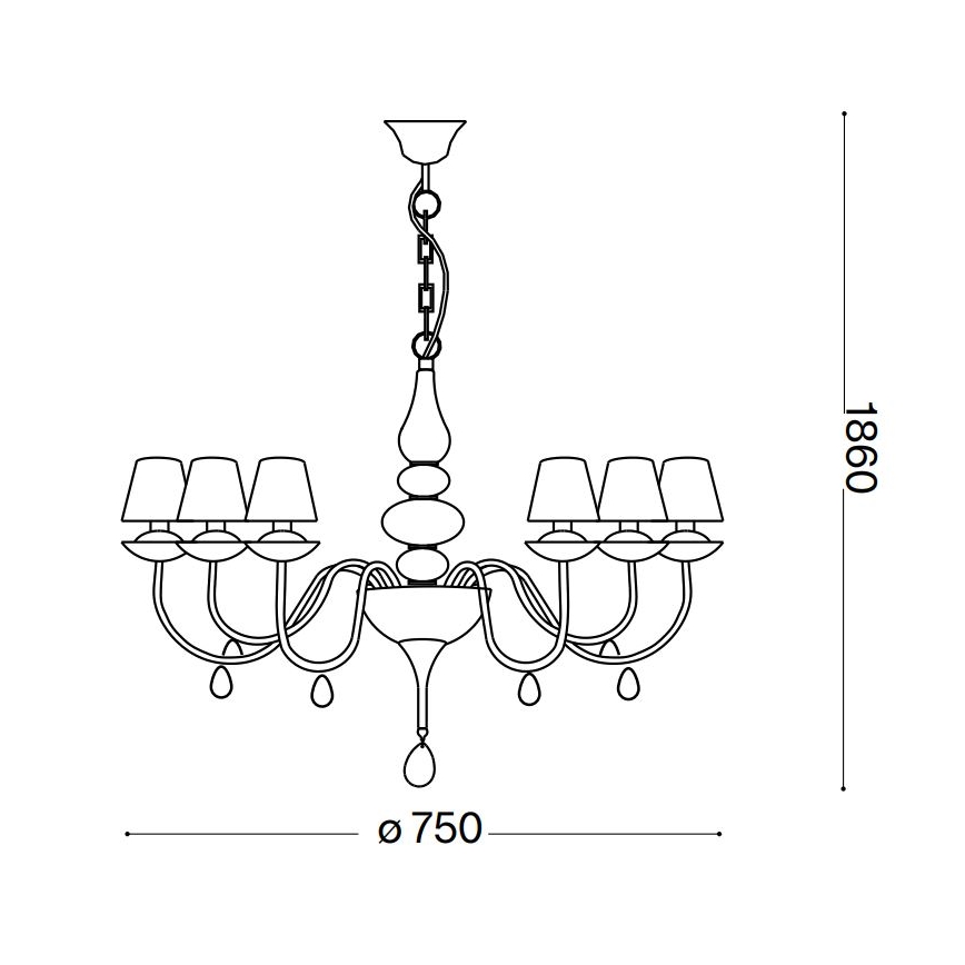 Ideal Lux - Ljuskrona på kedja BLANCHE 6xE14/40W/230V diameter 75 cm vit