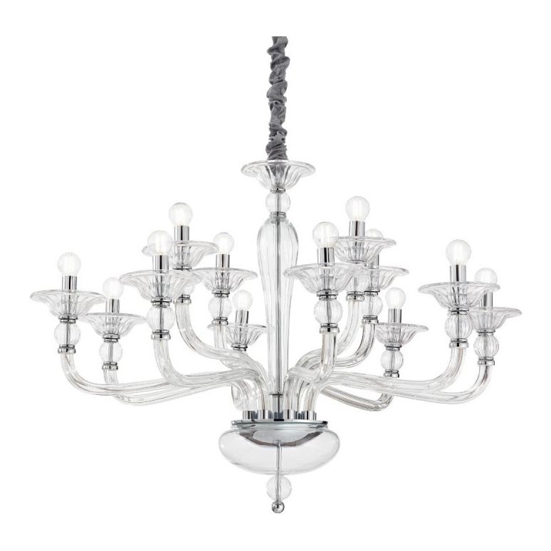 Ideal Lux - Ljuskrona på kedja DANIELI 12xE14/40W/230V diameter 94 cm genomskinlig